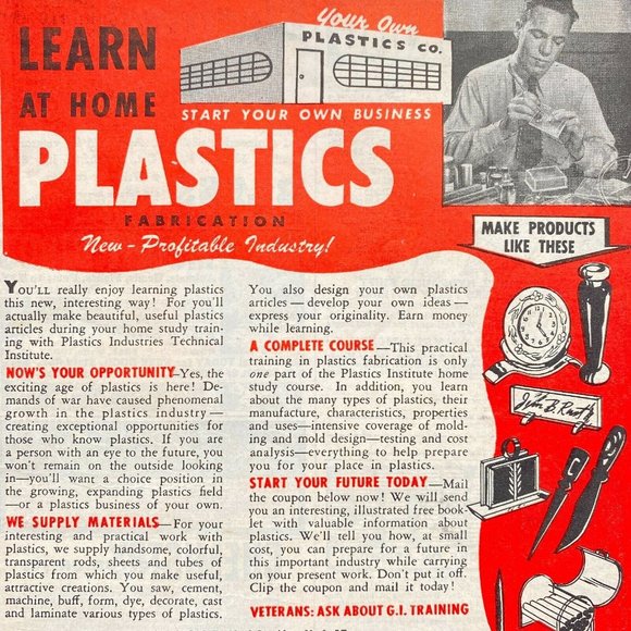 1945 Vintage Home Plastics Fabrication Magazine Print Ad Popular Mechanics - Picture 1 of 3